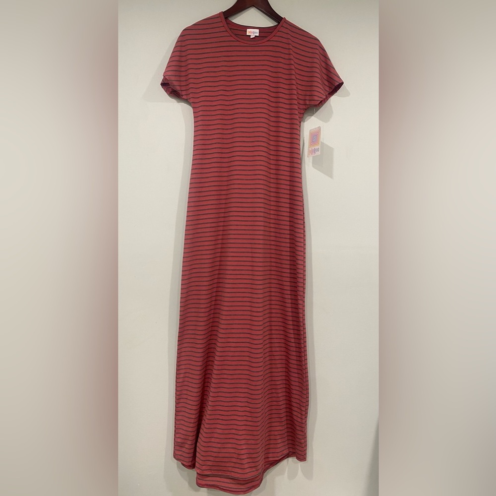 Lularoe Women's Maria Loose-fitting Maxi Dress Pink Grey Size XXS NWT.